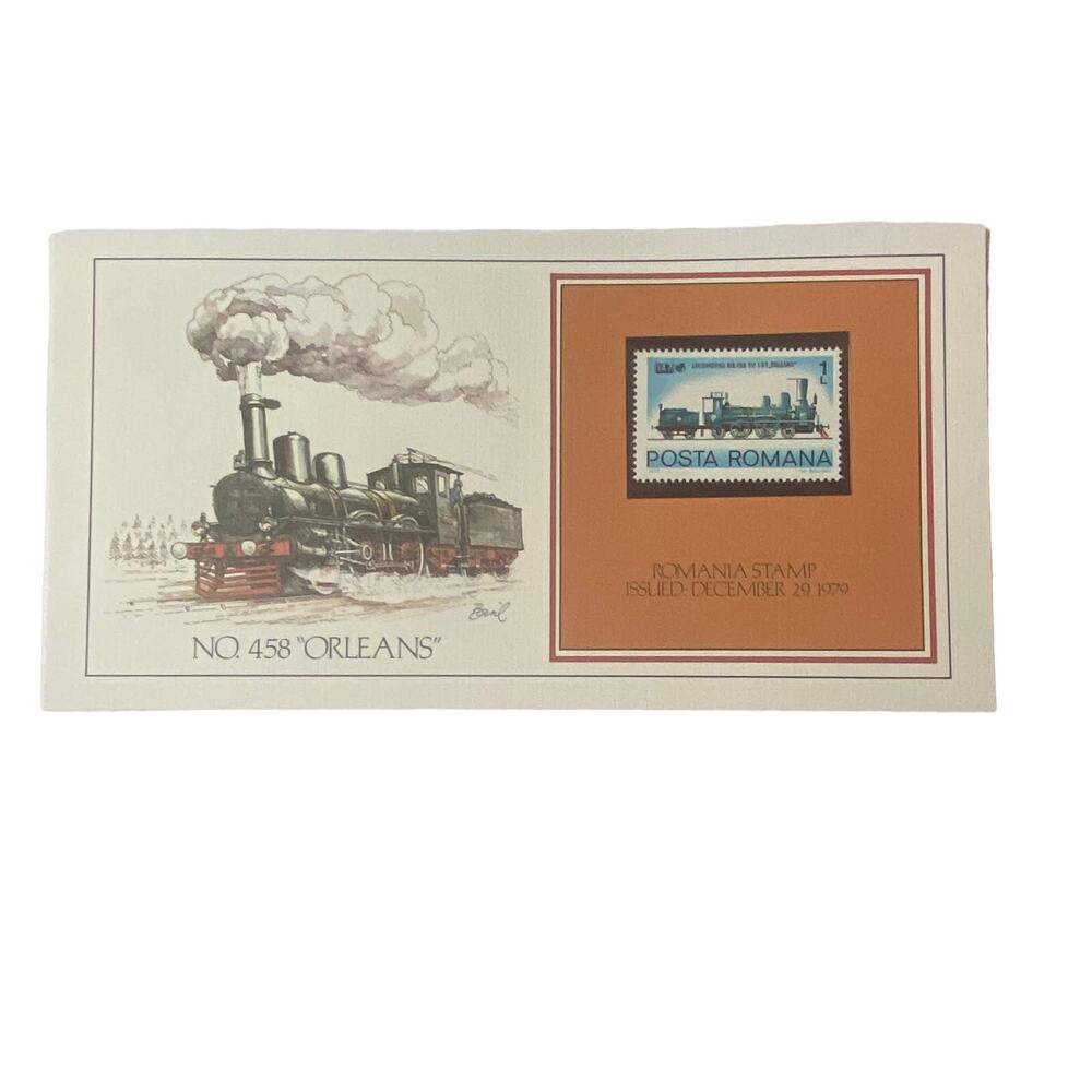 Vtg 1892 No 458 Orleans Romania Stamp Basil Smith Print Issued 1979 Railroad